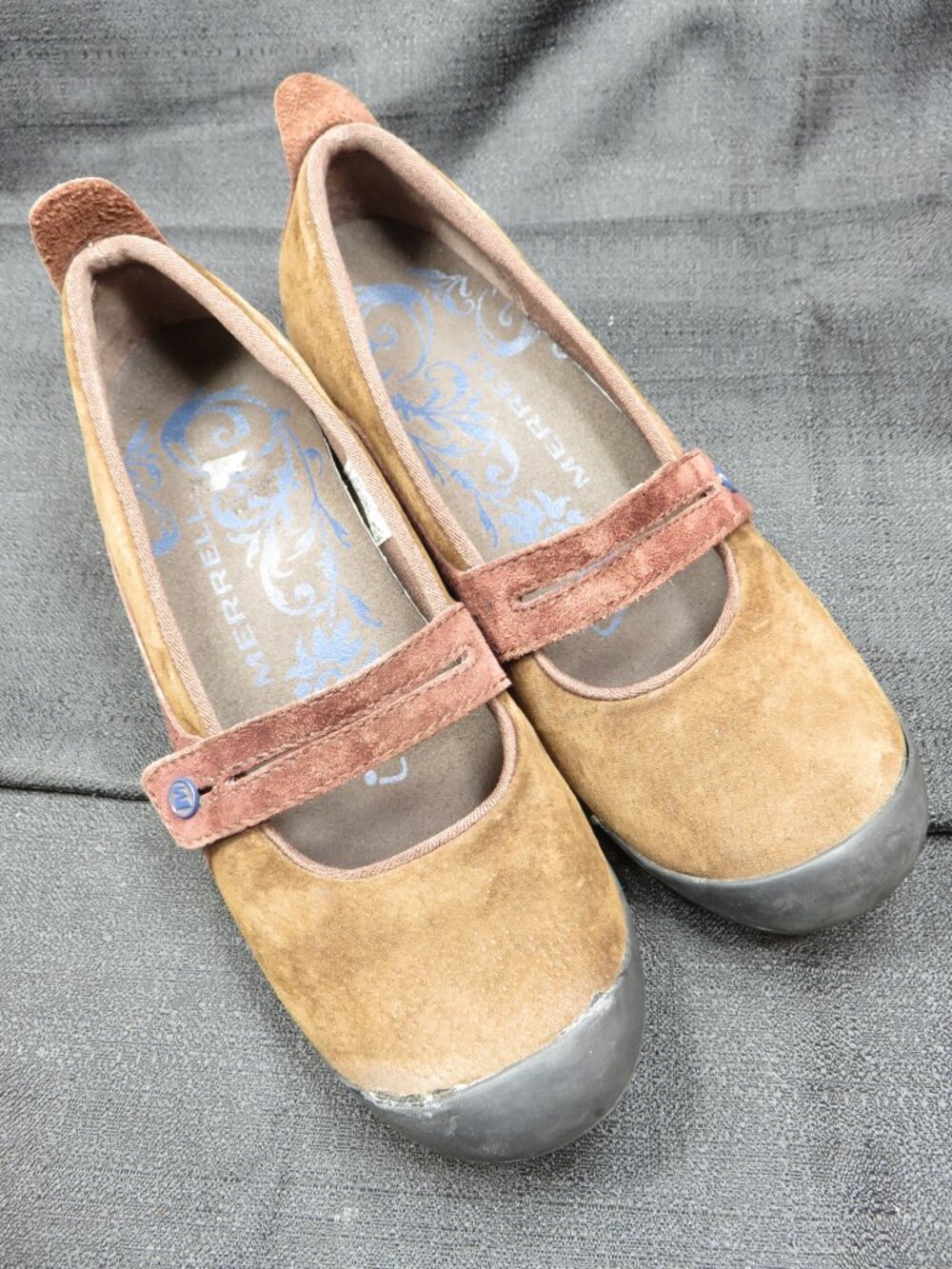 Merrell Plaza Bandeau 46402 Cherry Oak Suede Mary Jane Wedge Shoes Womens 7